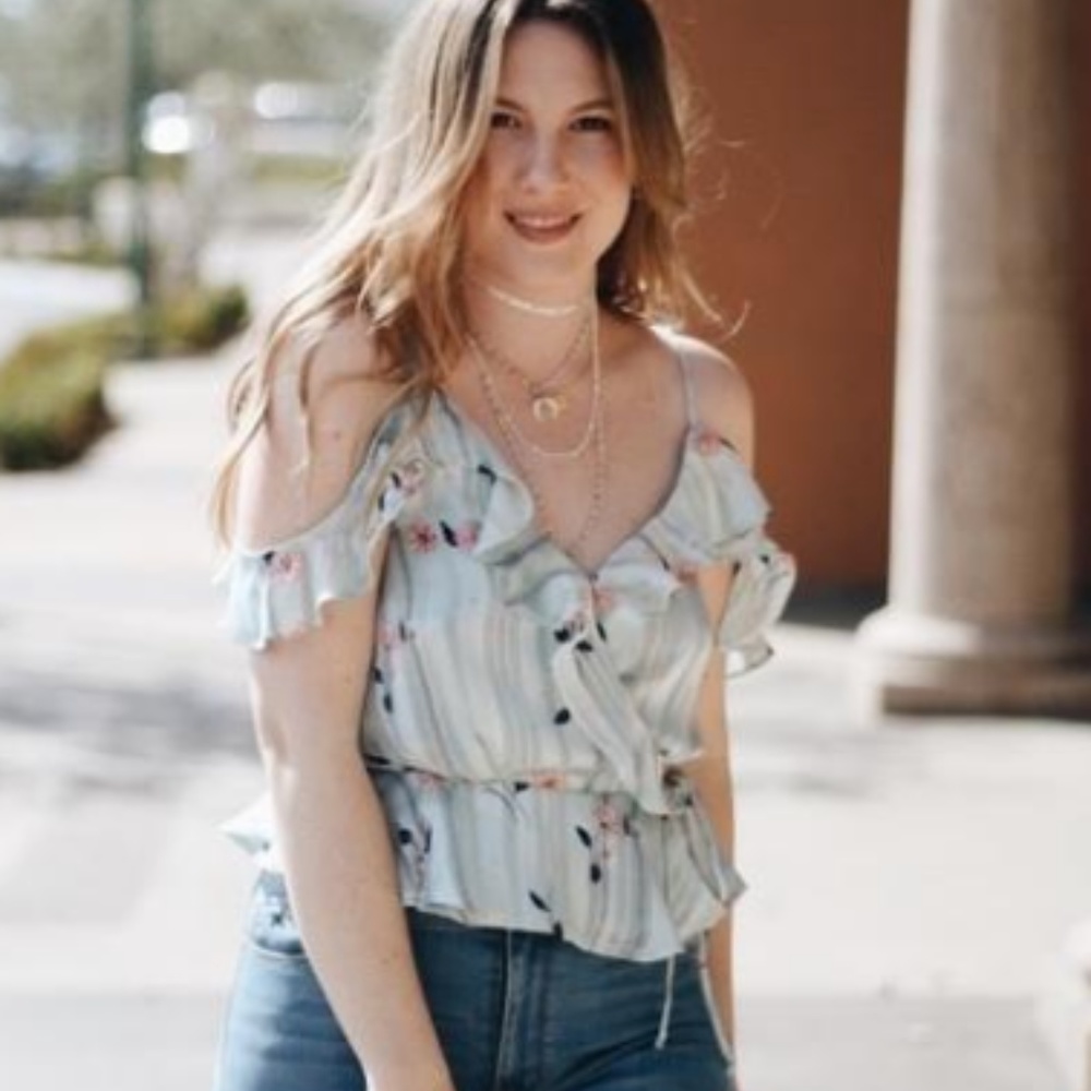 Blue Silk Floral Top